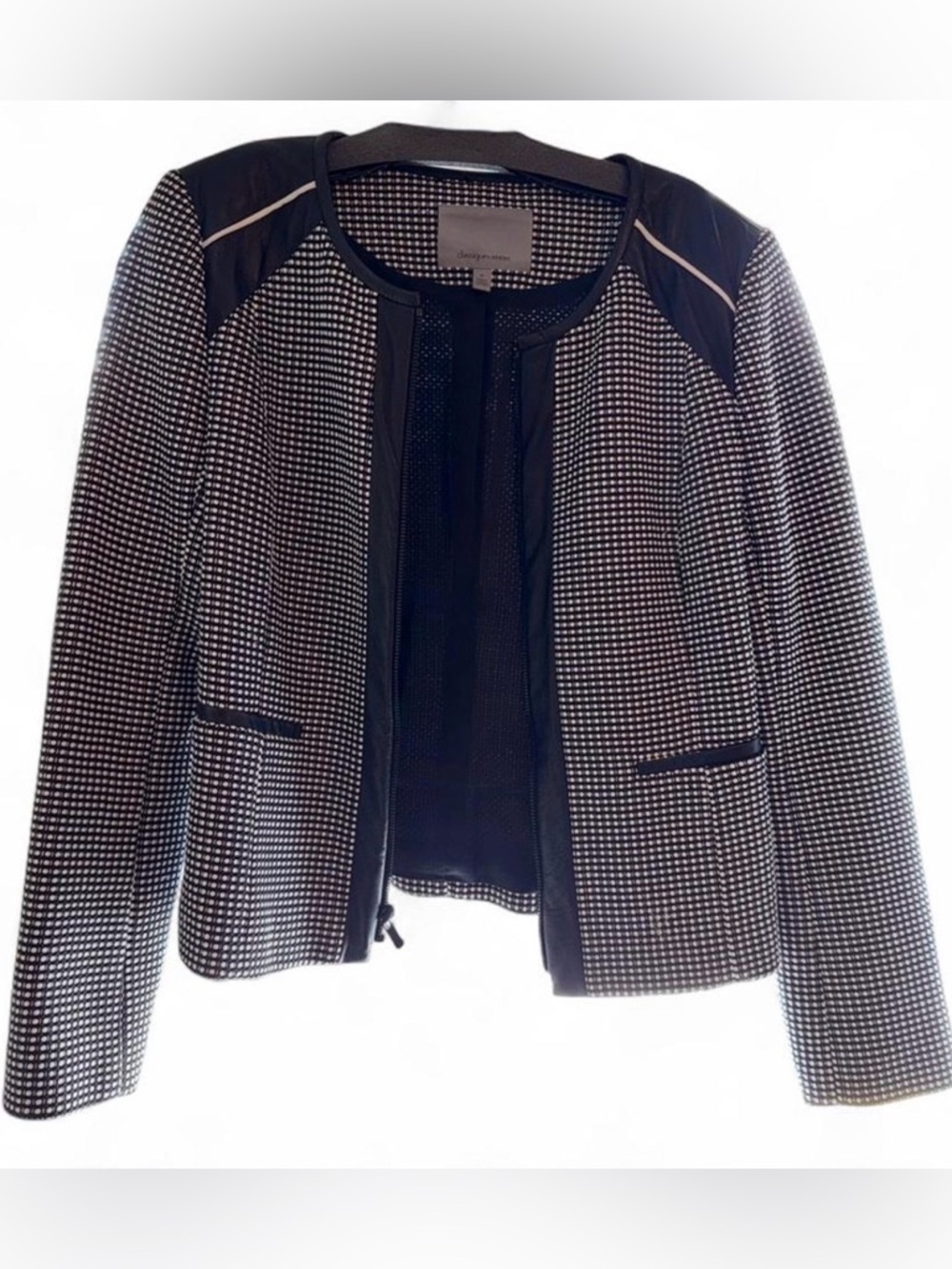 Classiques entier black & white blazer with zipper and leather trim - SIZE M